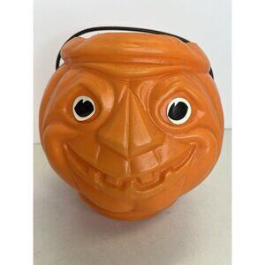 VTG Halloween Pumpkin Blow Mold Treat Pail Bucket Scarecrow Playtoy Industries